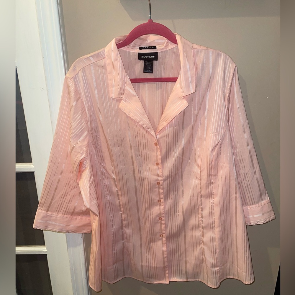 Avenue Light Pink Women's Button Down Shirt 3/4 sleeves top blouse size 26/28